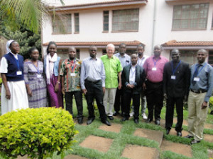  Rev. Fr. Joseph Healey (Green Shirt) in a group photo with Participants of AMECEA workshop on ICT held recently in Nairobi