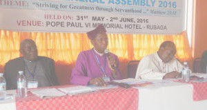 From left: Most Rev. John Baptist Odama Chairmam of UEC and Catholic Archbishop of Gulu, Most Rev. Stanly Ntagali, Chairman of UJCC and Archbishop of the Church of Uganda, and Most Rev. Cyprian Kizito Lwanga, Co-chairman of UJCC Catholic Archbishop of Kampala during the UJCC meeting